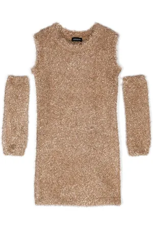 MONNALISA Crew-neck faux-shearling minidress