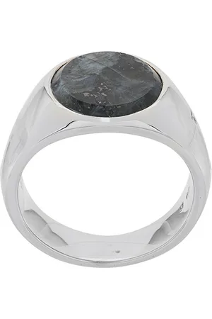 TOM WOOD Small Flush Larvikite Circle ring
