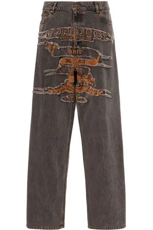 Y / PROJECT Distressed straight-leg jeans