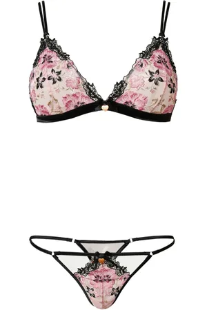 Twin-Set Floral embroidery triangle bra and g-string set