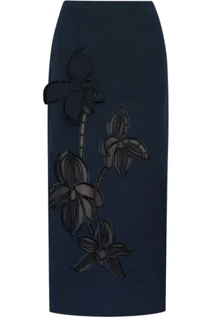 Oscar de la Renta Orchid embroidered tweed skirt