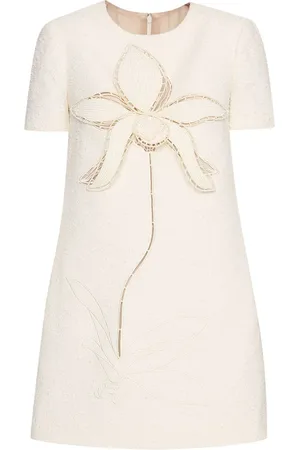 Oscar de la Renta Orchid embroidered tweed shift dress