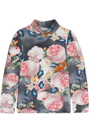 MONNALISA Floral mock-neck T-shirt