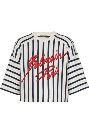 Balmain Striped baseball T-shirt