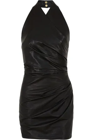 Balmain Draped leather mini dress