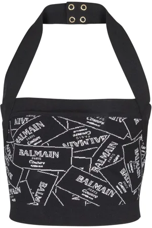 Balmain Label-motif halterneck top