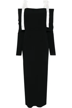 ROTATE Off-shoulder knitted maxi dress