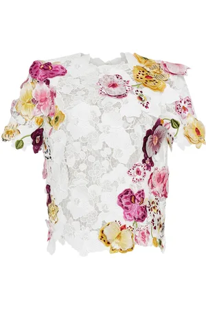 Oscar de la Renta Orchid embroidered guipure blouse