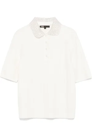 Maje Embellished-collar knitted polo shirt