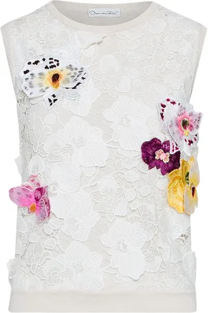 Oscar de la Renta Orchid threadwork-inset tank top