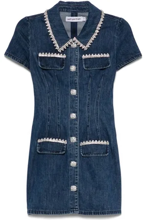 Self-Portrait Collared denim mini dress