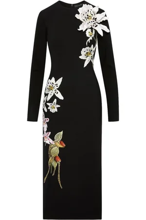 Oscar de la Renta Orchid crystal-threadwork midi dress