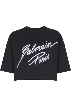 Balmain Logo-flocked cropped T-shirt