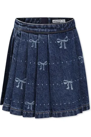 Self-Portrait Ribbon-print pleated denim dress