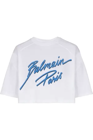 Balmain Logo-flocked cropped T-shirt