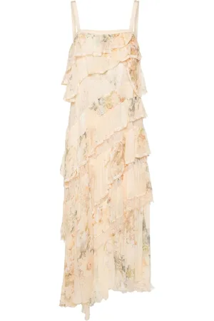 Camilla Lace-trim asymmetric midi dress