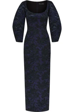 Oscar de la Renta Metallic Orchid jacquard colum gown