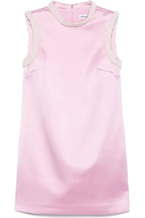 Self-Portrait Pearl-trim satin mini dress