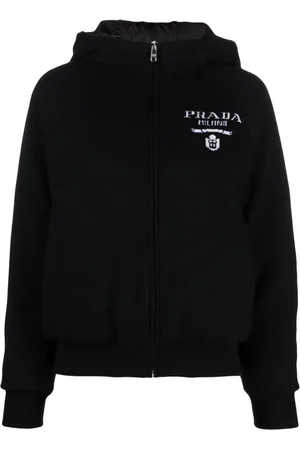 Prada Logo-intarsia cashmere-blend hooded jacket