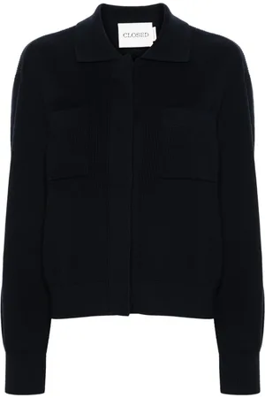 Closed Polo-collar ribbed cardigan