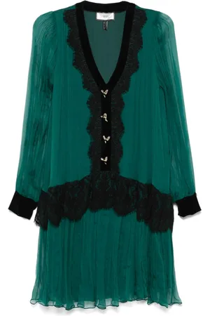 NISSA Lace-insert silk mini dress