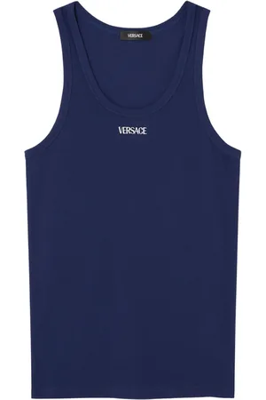 VERSACE Logo-embroidered ribbed tank top
