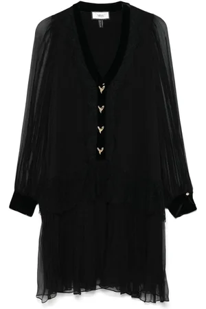 NISSA Lace-panelling silk mini dress