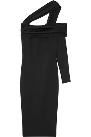 VERSACE One-shoulder gathered midi dress
