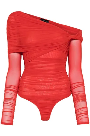 MUGLER Off-shoulder ruched bodysuit