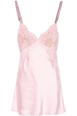 Self-Portrait Lace-detail satin mini dress