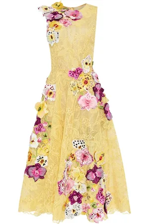 Oscar de la Renta Orchid embroidered picot-lace dress
