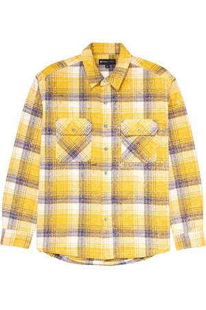Purple Brand Paint-splatter plaid cotton shirt