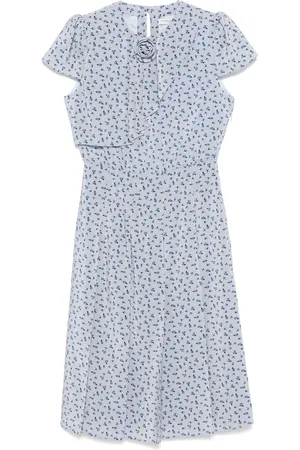 Alessandra Rich Rose-print pleat-detailing midi dress