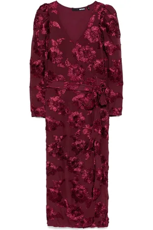 ROTATE Floral-appliqué wrap dress