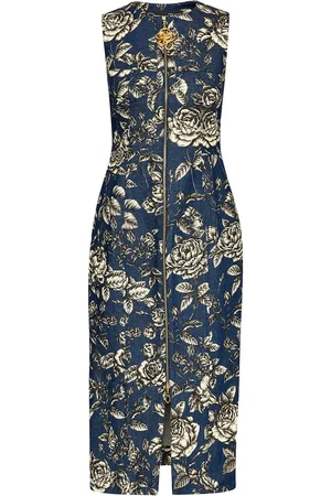 Oscar de la Renta Rose-print denim midi dress