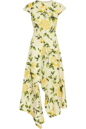 Oscar de la Renta Rose-print asymmetric midi dress