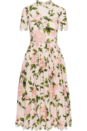 Oscar de la Renta Rose-print poplin midi dress