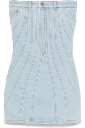 MUGLER Strapless denim mini dress