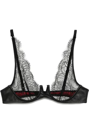 Kiki de Montparnasse Leather-trim lace plunge bra