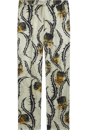 DRIES VAN NOTEN Floral-print straight-leg trousers