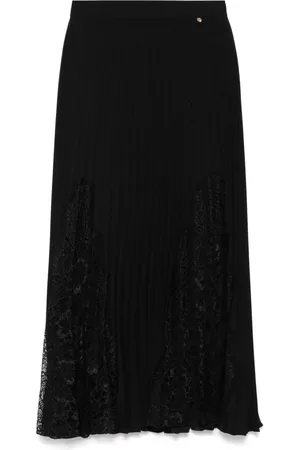 NISSA Lace-insert pleated midi skirt