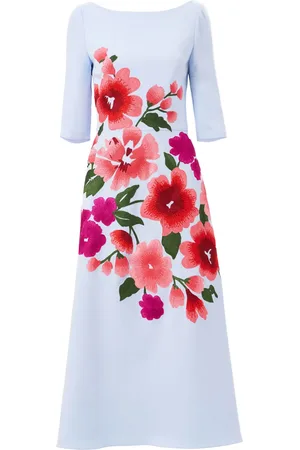 Carolina Herrera Floral-embroidered boat-neck midi dress
