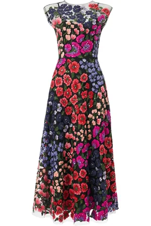 Carolina Herrera Floral-embroidered tulle midi dress