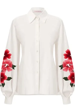 Carolina Herrera Floral-embroidered puff-sleeve shirt