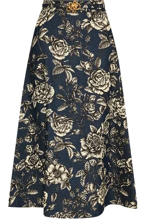 Oscar de la Renta Rose-print denim skirt