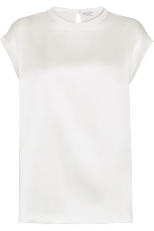 Brunello Cucinelli Monili-embellished satin T-shirt