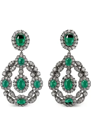 Anabela Chan 18kt rhodium plated 14kt gold Treasure emerald drop earrings