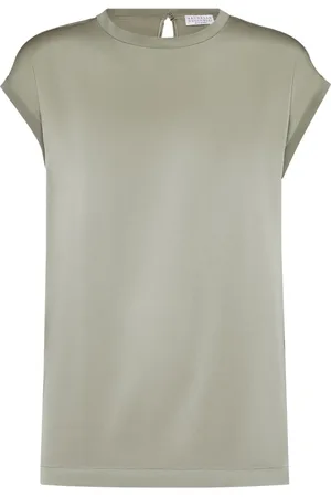 Brunello Cucinelli Monili-embellished satin T-shirt