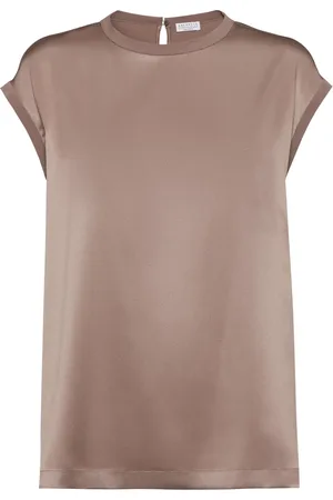 Brunello Cucinelli Monili-embellished satin T-shirt