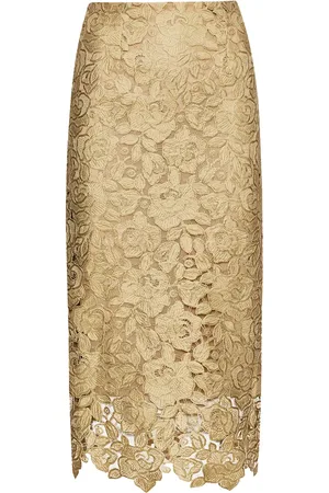 Oscar de la Renta Foil Rose guipure midi skirt